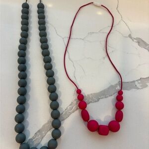 Stylish Pink and Gray Chew Beads Teething Necklace Set